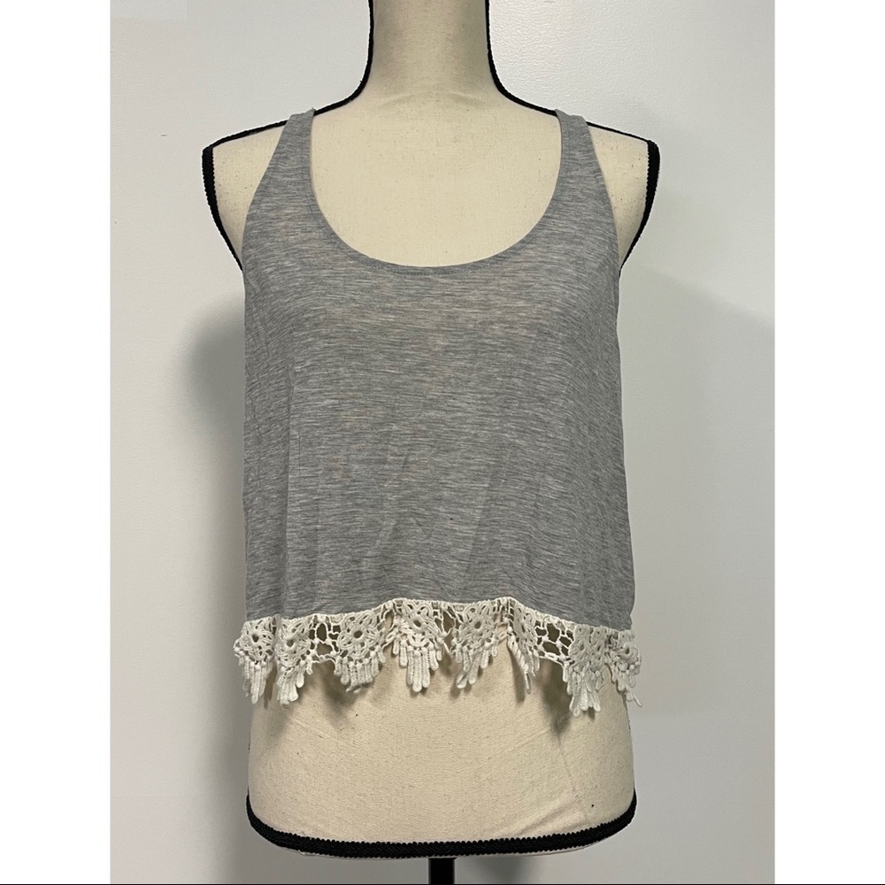 H & M Divide Crochet Hem Crop Top Tank Top Grey & White Juniors Size L